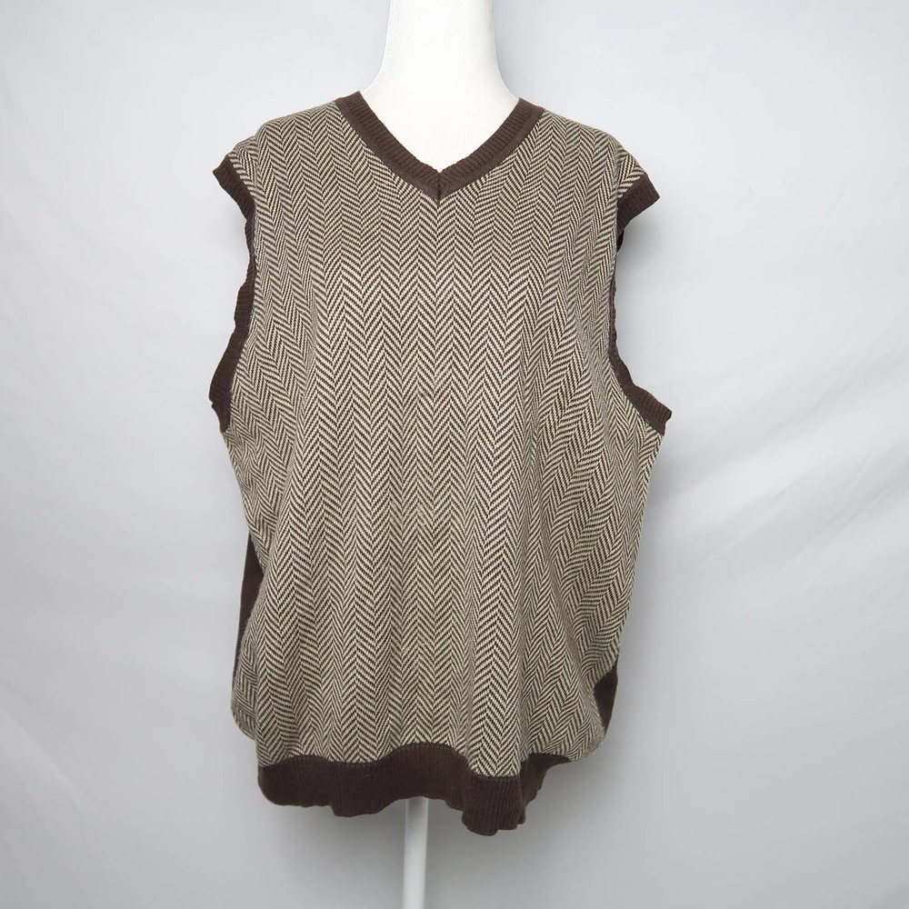 American Classics by Russell Simmons brown tan herringbone knit sweater vest L